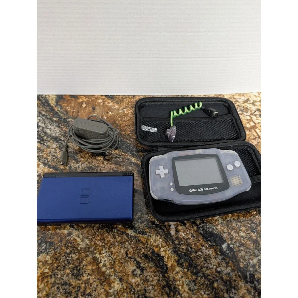 Nintendo Game Boy Advance TESTED NO BATTERY DOOR, DS Lite Cobalt Blue (Crack)